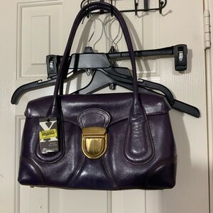 Maxx New York Purple Leather Shoulder Strap Bag With Feet on the bottom